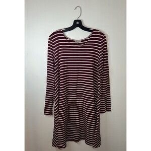 Jodifl Burgundy & White Striped Swing Tunic Top Women’s Size L Long Sleeve